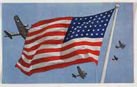 American flag with Second World War planes