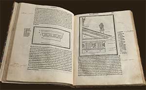 Vitruvius's 'De architectura' open at a page with illustrations