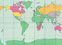 A multi-coloured map of the world