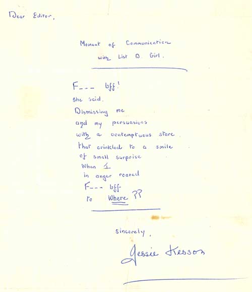 Handwritten poem by Jessie Kesson