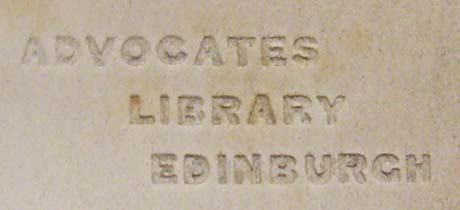 'Advocates Library Edinburgh' blind stamp