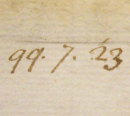 Shelfmark with double lower case letters, 1738.