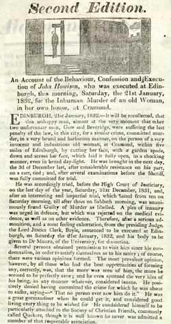 Broadside about John Howison's execution