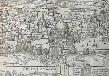 Drawing of Jerusalem showing the Dome of the Rock