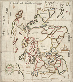 Detail from a stitched map of Scotland