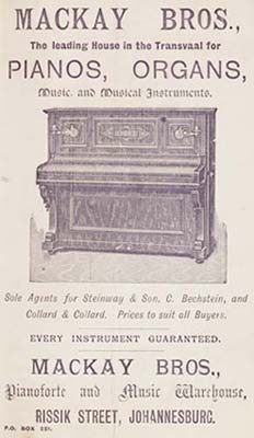 Mackay Bros piano advert, 1897