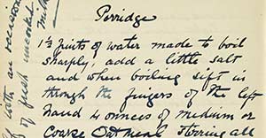 Handwritten recipe for porridge