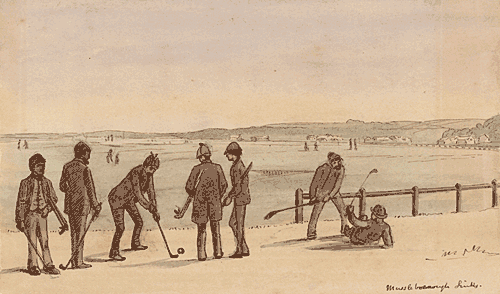 A group of male golfers on Musselburgh Links