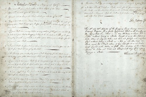 Two pages of handwritten rules for playing golf