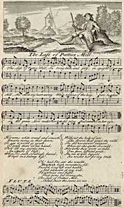 Page of words and music with illustration