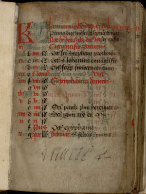 Manuscript calendar page