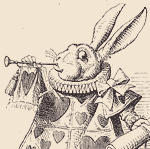 The White Rabbit blowing a fanfare