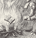 Engraving of books being thrown in fire