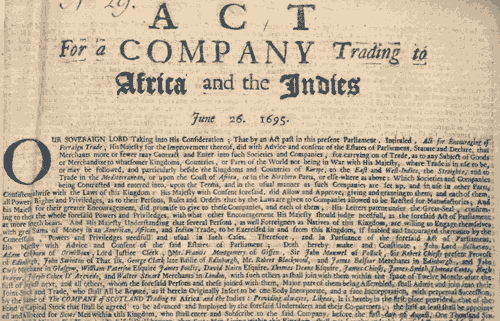 Detail from Act of Parliament for a company trading in Asia and the Indies