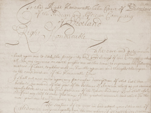 Detail from handwritten page of proposal for a new colony
