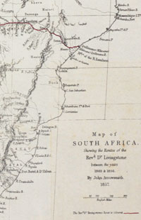 Map of Africa showing Livingstone's routes