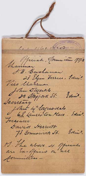 Handwritten names of party officials