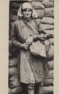 News cutting photo of nurse in front of sandbags