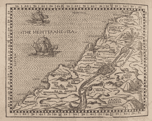 Map of the Holy Land and the Mediterranean Sea