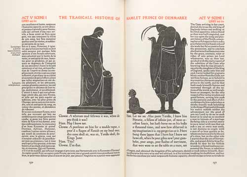 Open pages from 'Hamlet' with illustrations