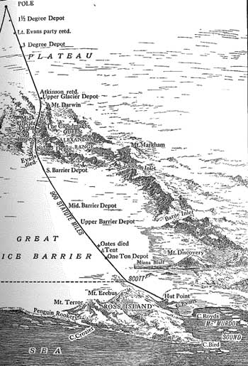 Map of Antarctica with details of route of expedition