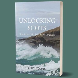 A book titled 'Unlocking Scots' with waves crashing on the cover