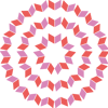 Symmetrical geometric pattern of concentric circles made from alternating red and pink diamonds.