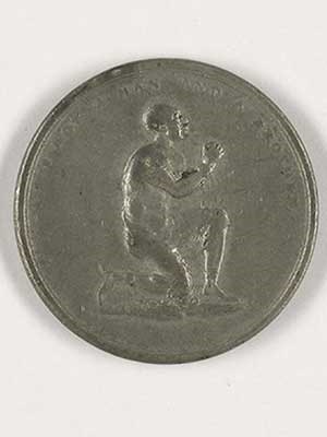 Coin showing an enslaved man kneeling