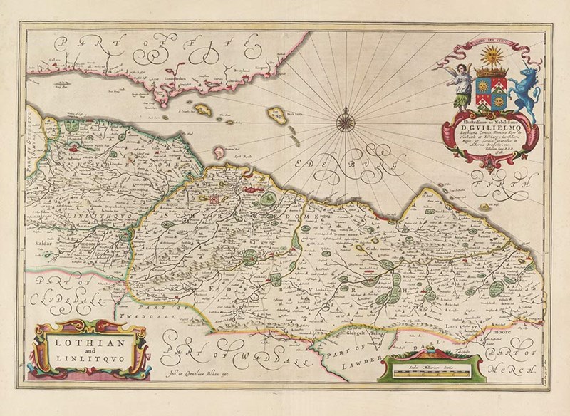 A drawn map of the Lothians and the south of Fife.