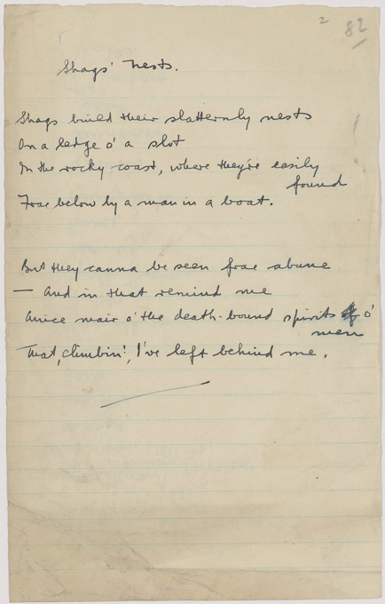 Handwritten poem titled "Shags' nests".