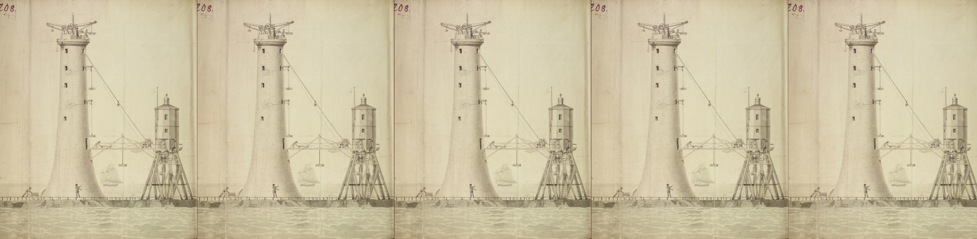 An architectural drawing of the Bell Rock Lighthouse.