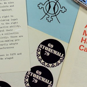 A series of items from the National Library of Scotland's 'LGBT History' display in their Treasures exhibition. It includes a booklet titled 'A Quarter Million Scottish Homosexuals Can't Be Wrong', a Scottish Pride 1995 timetable, a pamphlet protesting Section 28, and more. 