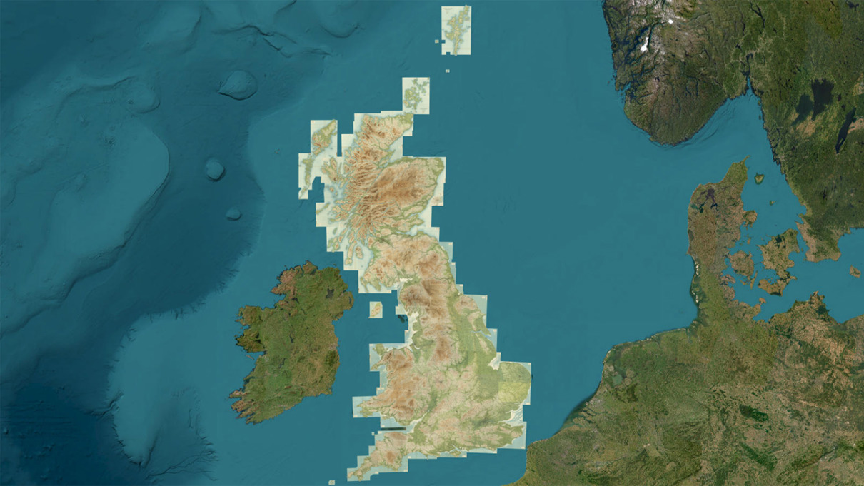 A screenshot from the Maps website showing a series of maps overlaid on top of a satellite image of the UK.