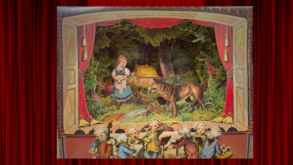 A pop-up theatre book for children showing a scene from 'Little Red Riding Hood'.