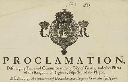 Copy of the proclamation, a sepia piece of paper with a crest at the top and the instructions beneath.