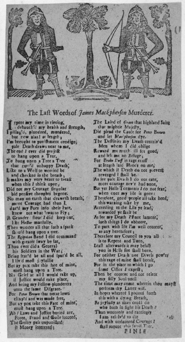 Printed broadside featuring a poetic monologue reflecting on a life of crime and impending execution. The text is arranged in verses and printed in a traditional serif typeface.
