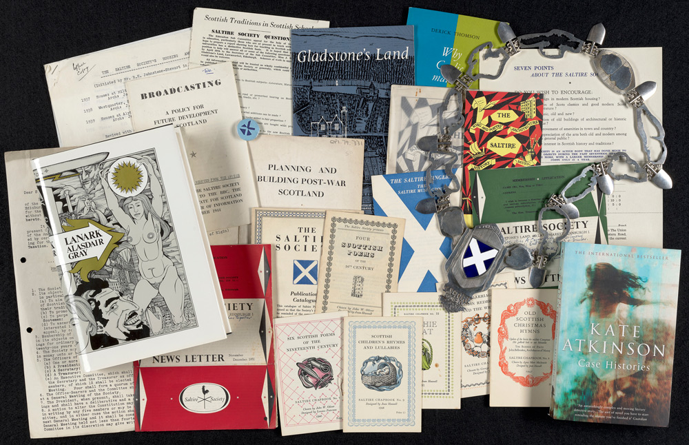 Lots of ephemera from the Saltire Society including books, pamphlets and a chain.