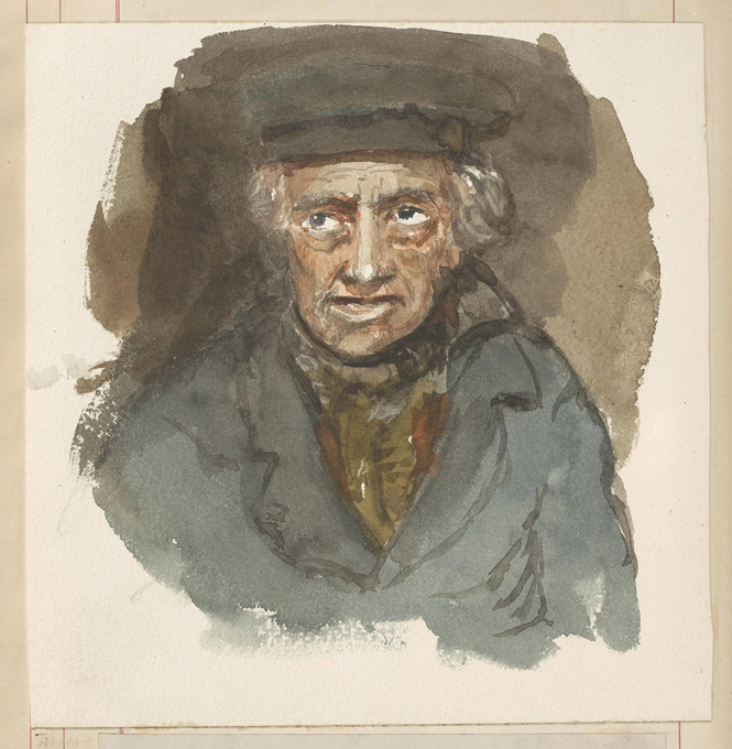 A watercolour of an older man.