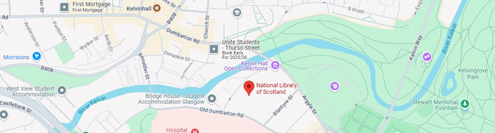Google Map screenshot of the area around the Kelvin Hall building. Tapping on this image will take you to the location on Google Maps.