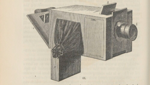 A drawing of Frederick Scott Archer's wet-collodion camera from 1853.