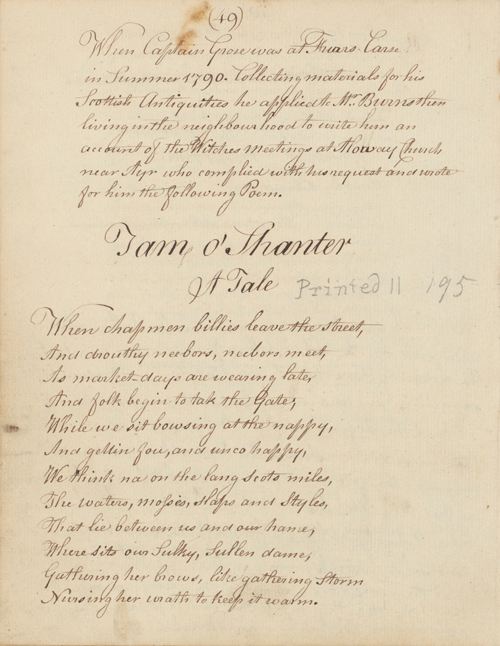 Handwritten version of 'Tam O'Shanter'.