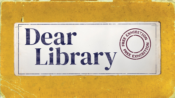 Yellow background with a sticker on it that reads "Dear Library".
