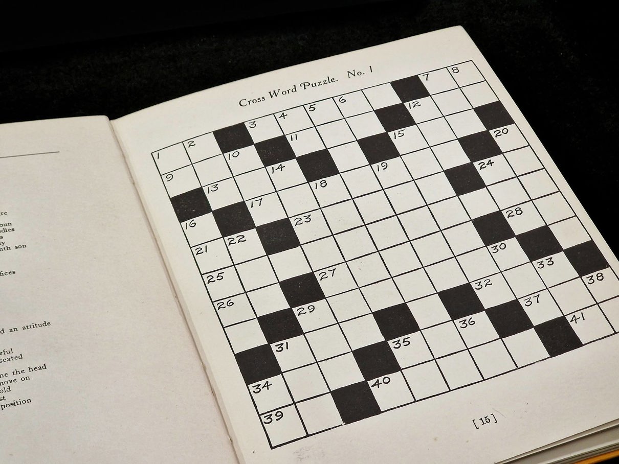 Close-up of a blank crossword puzzle.