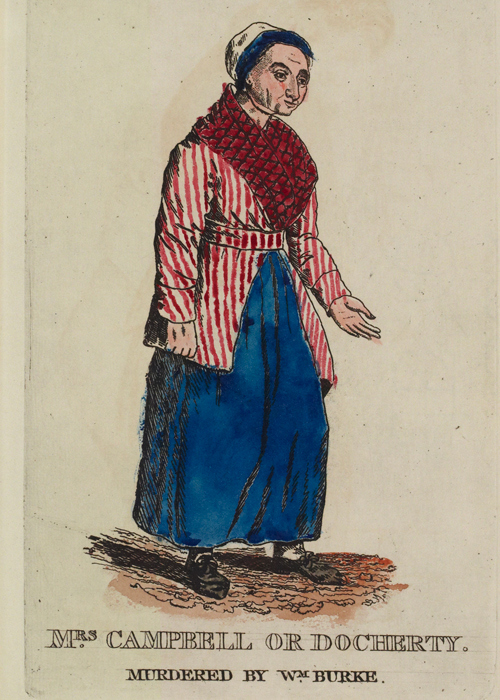 A coloured drawing of Margaret Docherty.