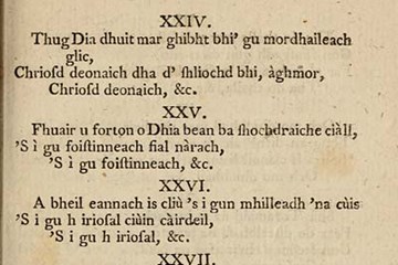 A photo of a page of a poem written in Gaelic.