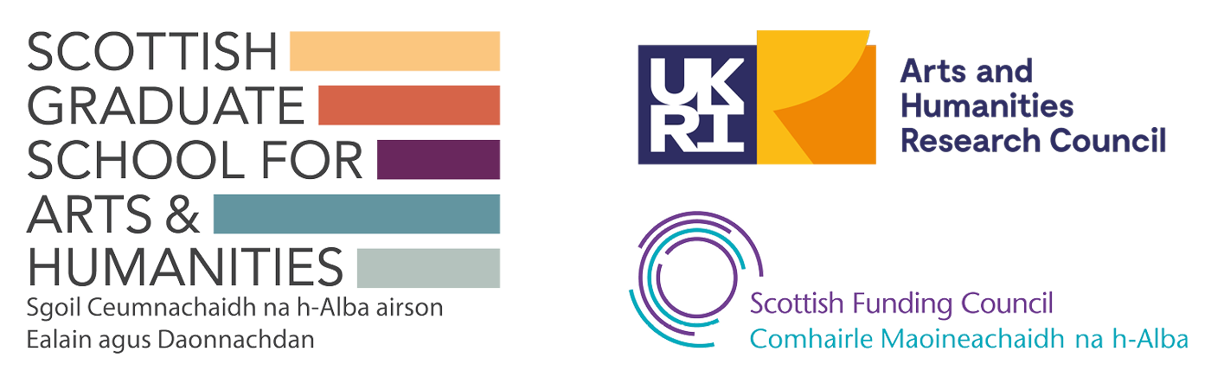Logos for Scottish Graduate School for Arts and Humanities, Arts and Humanities Research Council, and Scottish Funding Council.