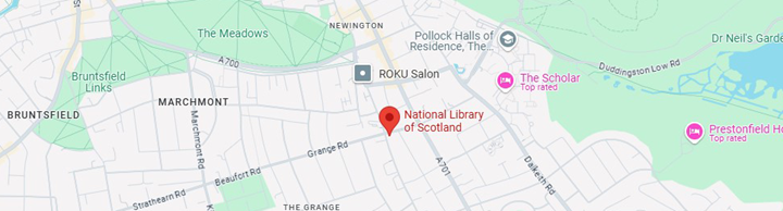 Google Map screenshot of the area around our Causewayside building. Tapping on this image will take you to the location on Google Maps.