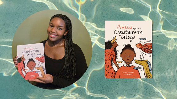 A photo of Tawana Maramba holding their book and a close up of the book cover.