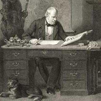 Engraving of Walter Scott at his desk