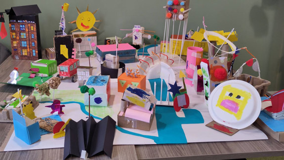 A city made out of craft supplies.